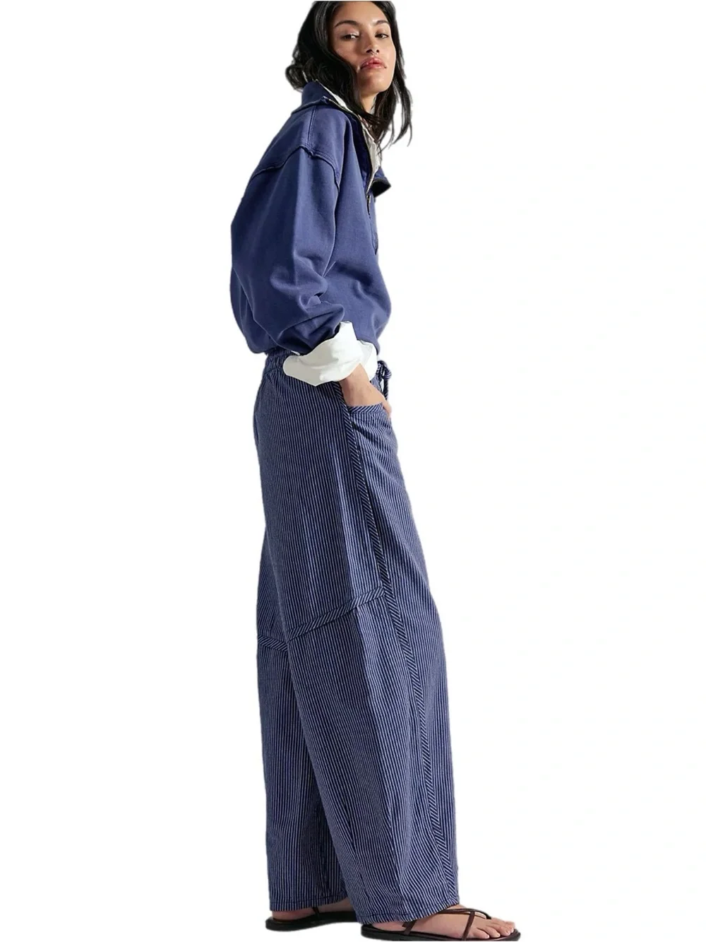Free People Something Good Pull on Barrel Pants Navy Combo SMALL New With Tags